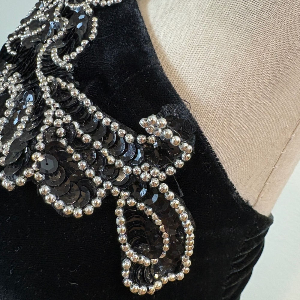 Zum Zum Velvet Maxi Dress Women 3-4 Black Beaded Halter Vintage Gown Whimsigoth - Picture 5 of 9